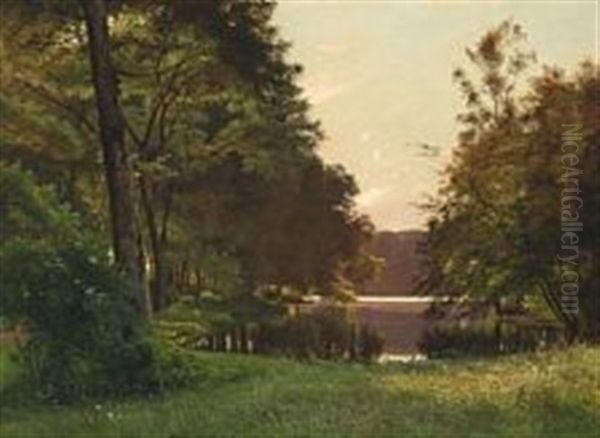 A Forest Lake Oil Painting by Frederik Rohde
