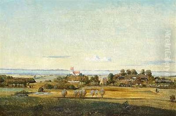 Landsbykirke I Dansk Sommerlandskab Oil Painting by Frederik Niels Martin Rohde
