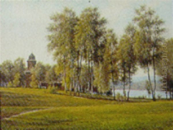 Sommerlandskab, Antagelig Fra Sverige Oil Painting by Frederik Niels Martin Rohde