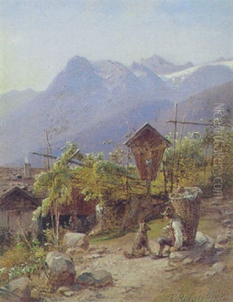 Vinplukker I Italiensk Bjerglandskab Oil Painting by Frederik Niels Martin Rohde