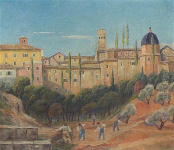 Assisi, Automobilvejen Anlaegges Oil Painting by Johan Rohde