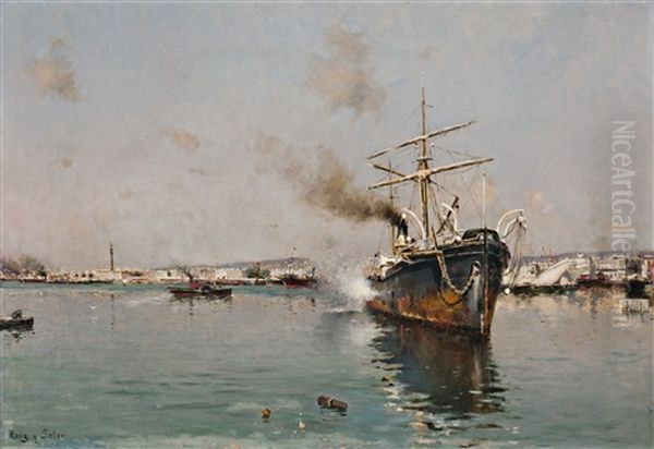 Vista Del Puerto De Barcelona Oil Painting by Joan Roig Soler