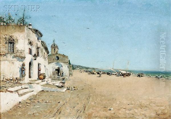Coastal Village Landscape Oil Painting by Joan Roig Soler