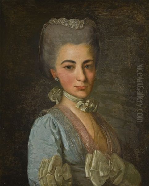 Portrait Of A Lady In A Blue Dress Oil Painting by Fedor Stepanovich Rokotov