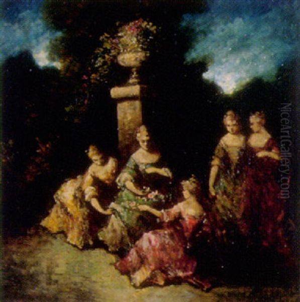 Rokokodamen Im Park Oil Painting by Henri Rolland