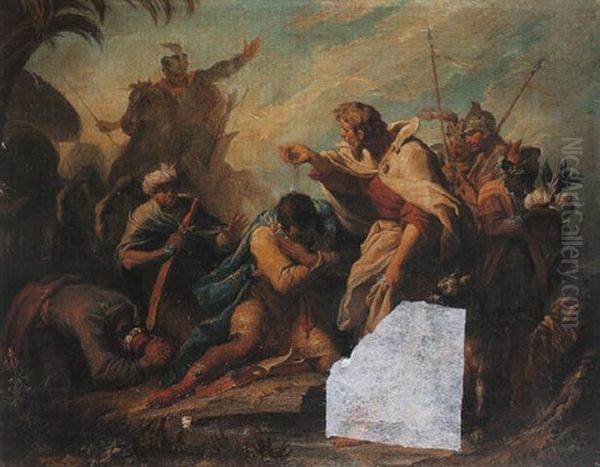 Saint Philippe Baptisant L'eunuque De La Reine De Candace Oil Painting by Jacques (Le Romain) Dumont
