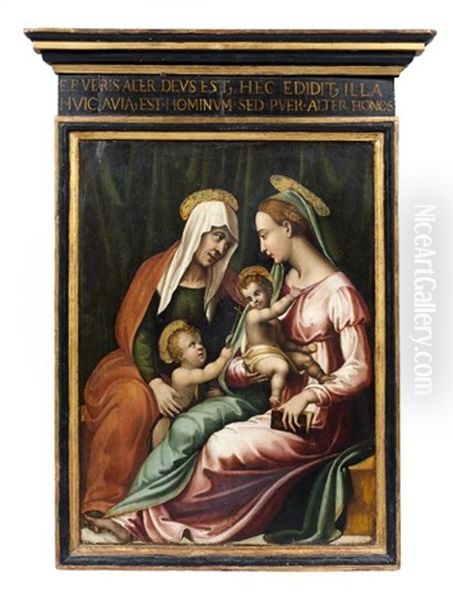 Sainte Elisabeth Et Saint Jean-baptiste Pres De La Vierge Et De L'enfant Jesus Oil Painting by Giulio Romano (Orbetto)