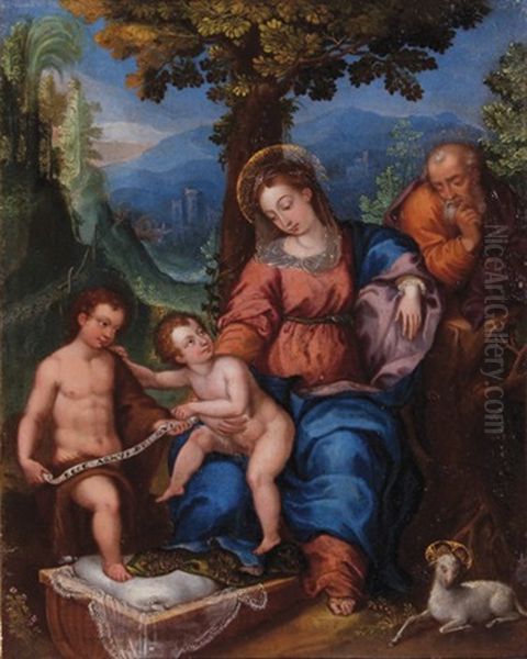 La Sainte Famille Sous Un Chene Oil Painting by Giulio Romano