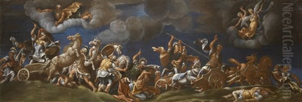 Schlacht Aus Dem Trojanischen Krieg (collab. W/workshop) Oil Painting by Giulio Romano