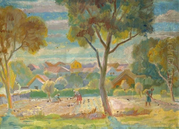 Konyhakertek Oil Painting by Frigyes Borszeky