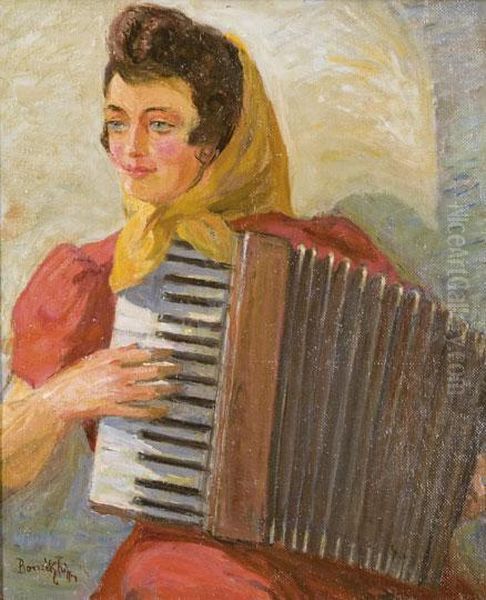 Harmonikas Leany Oil Painting by Frigyes Borszeky
