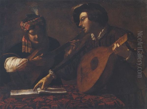Two Musicians Oil Painting by Theodoor Rombouts