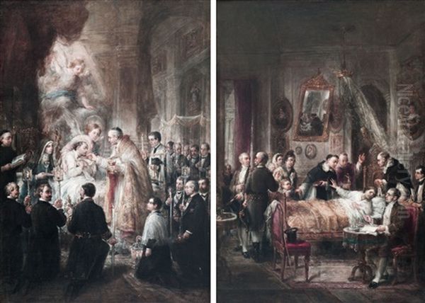 La Buena Y La Mala Muerte Del Duque De Montpensier (pair) Oil Painting by Jose Maria Romero