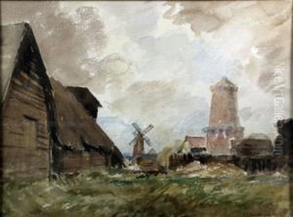 Lakeland Scene With Ruins Oil Painting by Alfred Edward Borthwick