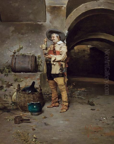 Le Degustateur De Vin Oil Painting by Giuseppe Bortignoni