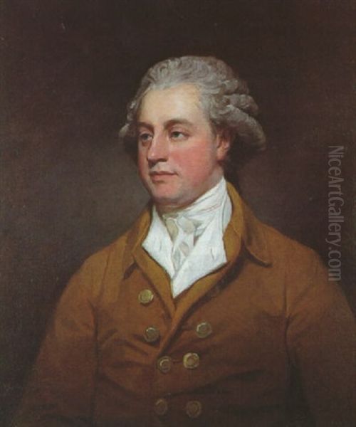 Portrait Of George William Prescott In A Brown Jacket With A White Stock Oil Painting by George Romney