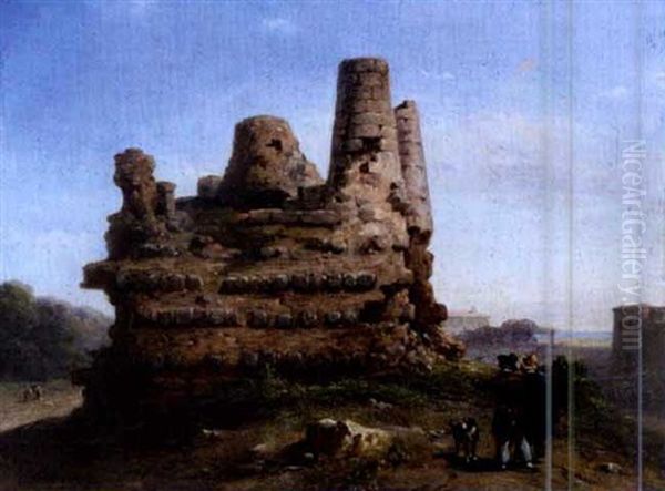 Vue Du Tombeau Des Horaces Et Des Curiaces A Albano Oil Painting by Guillaume Frederic Ronmy