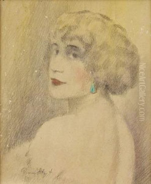 Zena So Smaragdovou Nausnicou Oil Painting by Andor Boruth