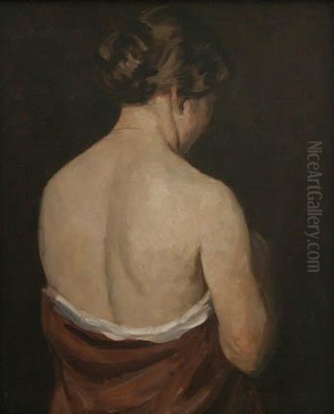 Half-length Female Nude Seen From The Back Oil Painting by Andor Boruth
