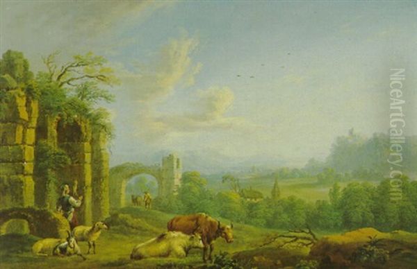 Landschaft Mit Ruinen Und Einer Herde Oil Painting by Johann Melchior Roos