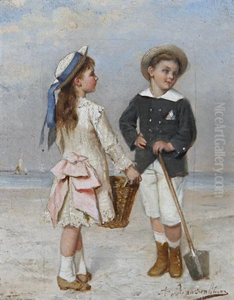 A Day At The Beach Oil Painting by Albert Roosenboom