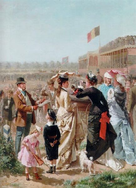 Elegant Company At The Races Oil Painting by Albert Roosenboom