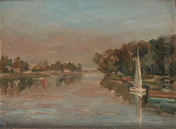 Voilier Sur La Seine Oil Painting by Felicien Rops
