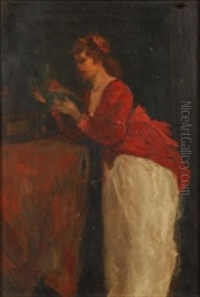 Femme Au Pantin Oil Painting by Felicien Rops