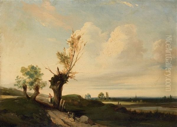 Paysage Au Saule Oil Painting by Camille Joseph Etienne Roqueplan
