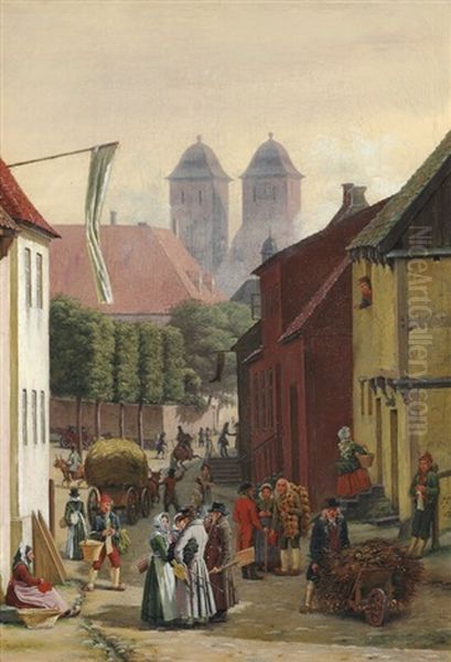 En Torvedag I Wiborg Oil Painting by Martinus Christian Wesseltoft Rorbye