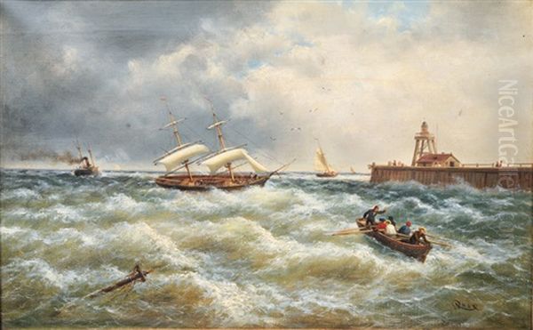 Fisherboat At The Adriatic Seacoast Oil Painting by Julius Karl Rose