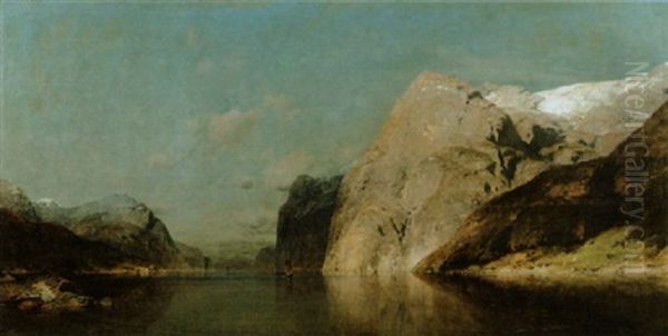 Sommerliche Ansicht Eines Norwegischen Fjordes Oil Painting by Julius Karl Rose