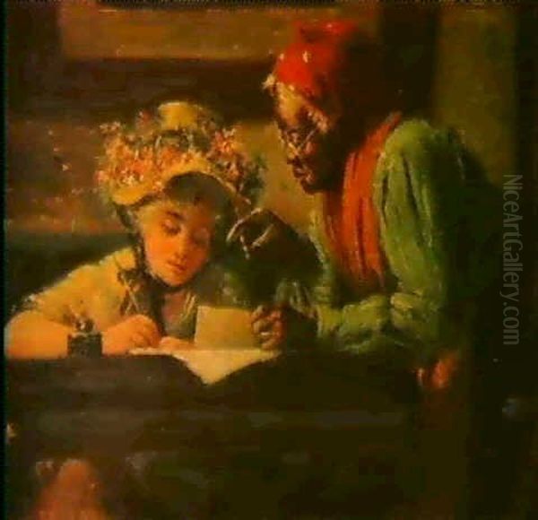 The Writing Lesson Oil Painting by Harry Herman Roseland
