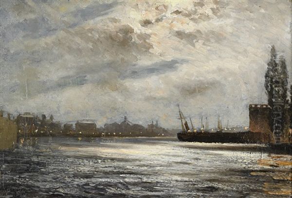 Stockholms Strom Vid Norrbro - Mansken Oil Painting by Edvard Rosenberg