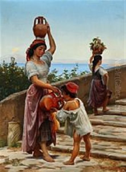 A Water Carrier From Capri Oil Painting by Vilhelm J. Rosenstand