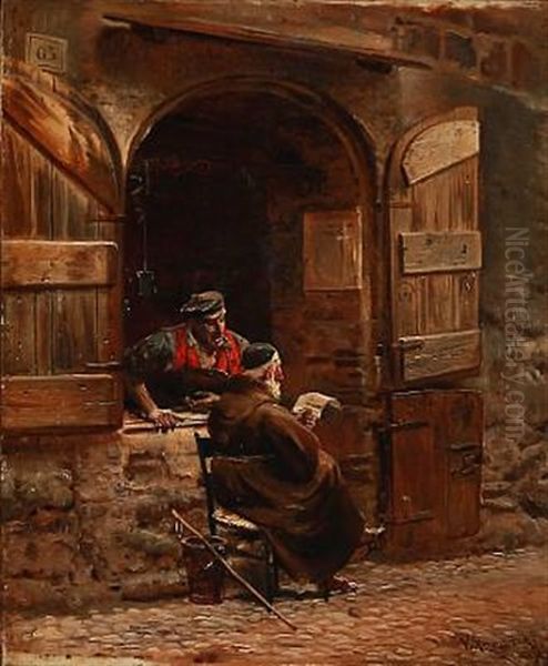 The Friar Reads A Letter For The Blacksmidt Oil Painting by Vilhelm Rosenstand