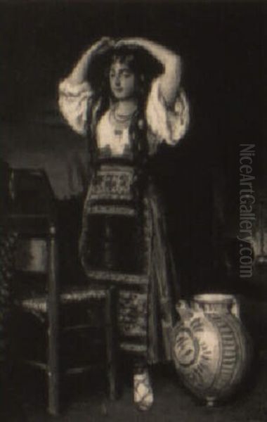 Sydlandsk Kvinde Der Ordner Har Oil Painting by Vilhelm J. Rosenstand