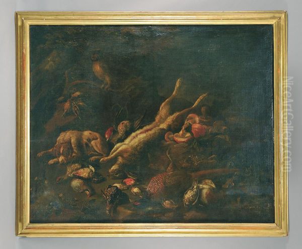 Natura Morta Con Cacciagione E Cesto Di Funghi Oil Painting by Felice Boselli Piacenza