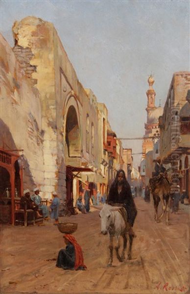 Promeneurs Dans Une Rue Au Caire Oil Painting by Alberto Rossi