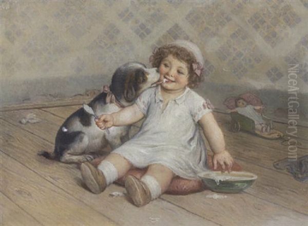 Ein Kleines Madchen Und Sein Hund Oil Painting by Rudolf Roessler