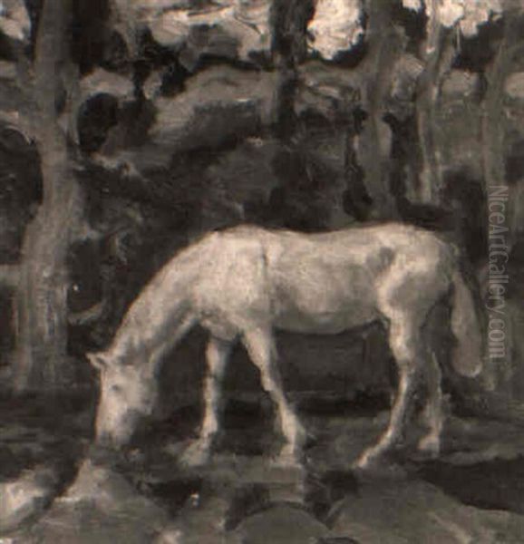 Grasendes Pferd Oil Painting by August Roth