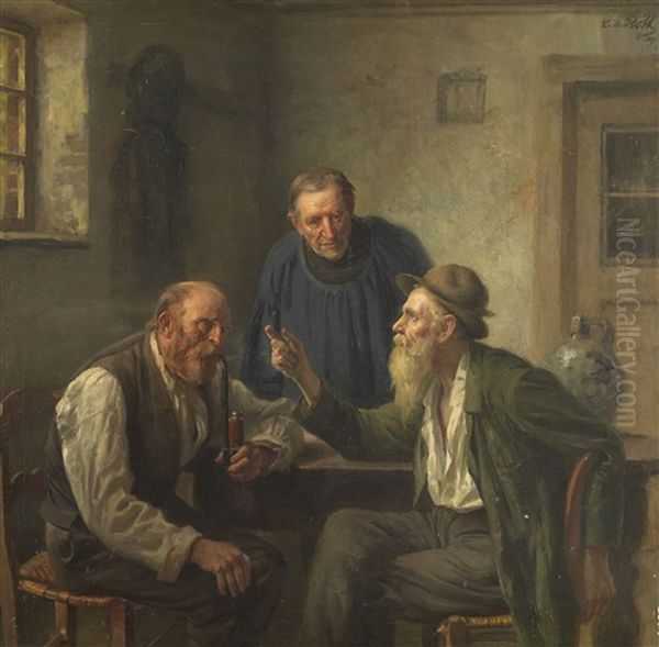 Die Dorfpolitiker Oil Painting by Ludwig Roth