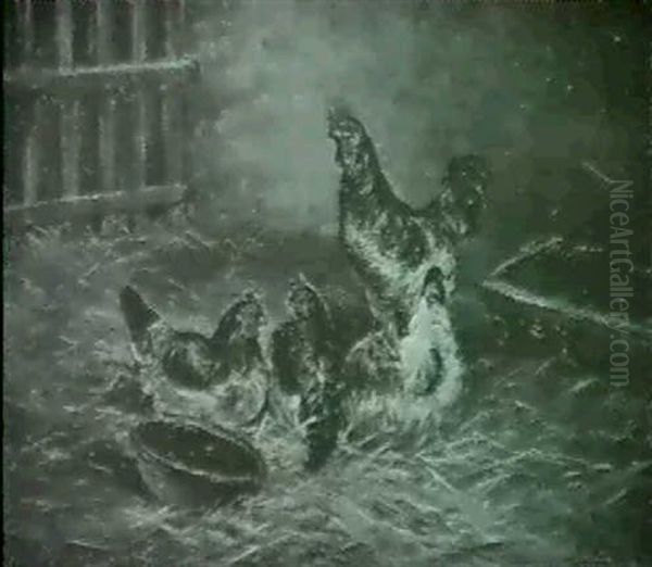 Huhnerhof Oil Painting by Ludwig Roth