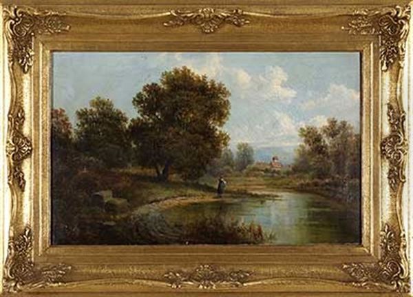 Flussbiegung Mit Gehoft Oil Painting by Philipp Roeth
