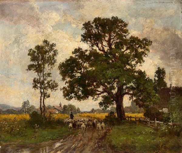 Schafer Mit Herde Vor Den Toren Der Stadt Oil Painting by Philipp Roeth