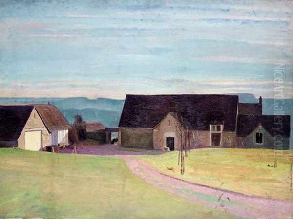 Sunlit View Of The Barn At Iles Farm Oil Painting by William (Sir) Rothenstein