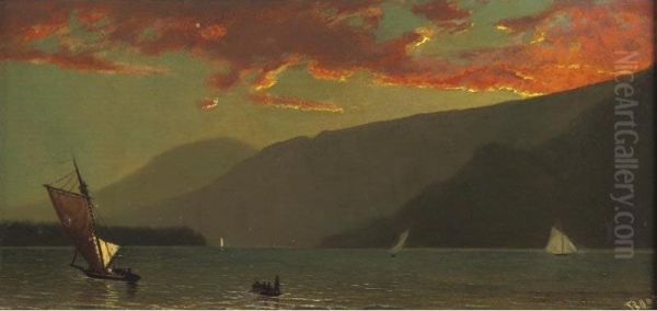 Sunset On The Hudson Oil Painting by H. Wolcott Boss