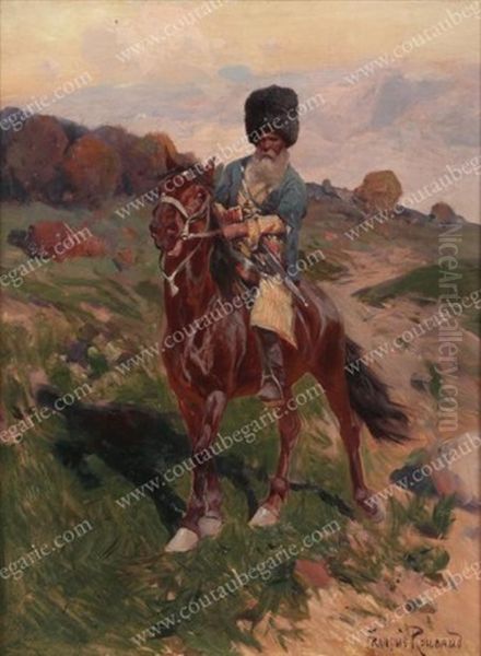 Tcherkesse A Cheval Oil Painting by Franz Roubaud