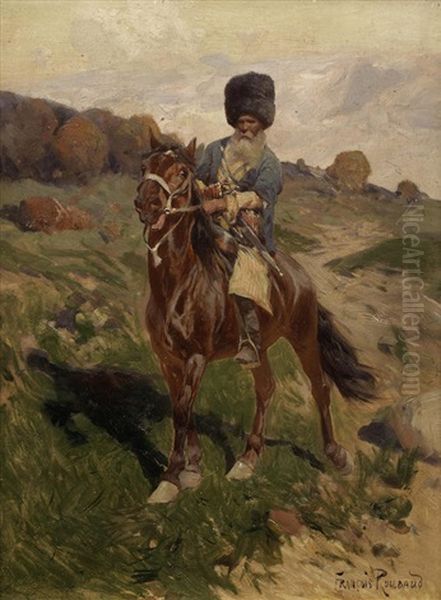 Mounted Cossack Oil Painting by Franz Roubaud