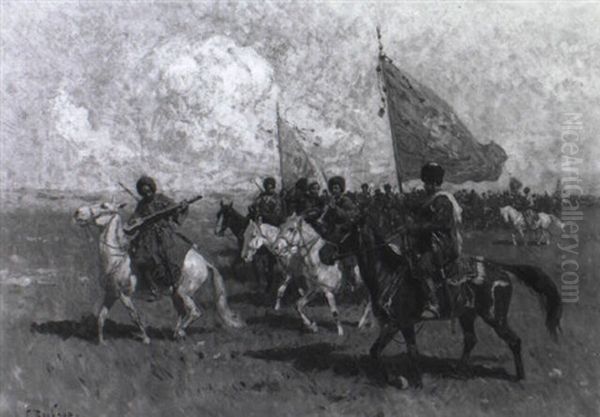 Tscherkessen-reiterheer Auf Sonniger Hochebene Oil Painting by Franz Roubaud
